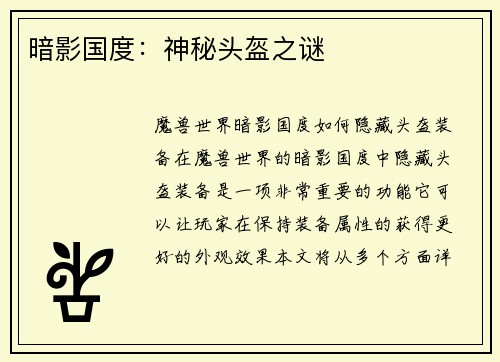 暗影国度：神秘头盔之谜