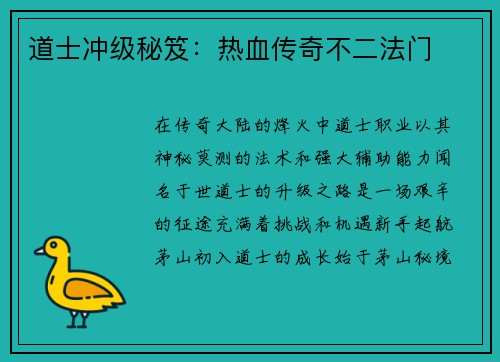 道士冲级秘笈：热血传奇不二法门
